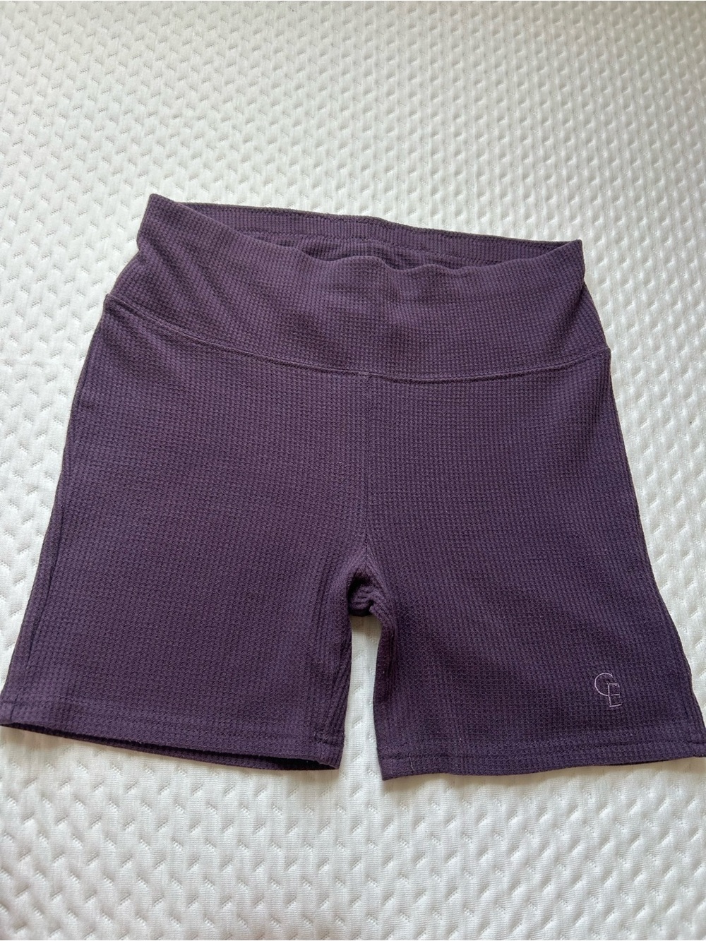100% Cotton High-Rise Waffle Knit Bike Shorts in Deep Purple